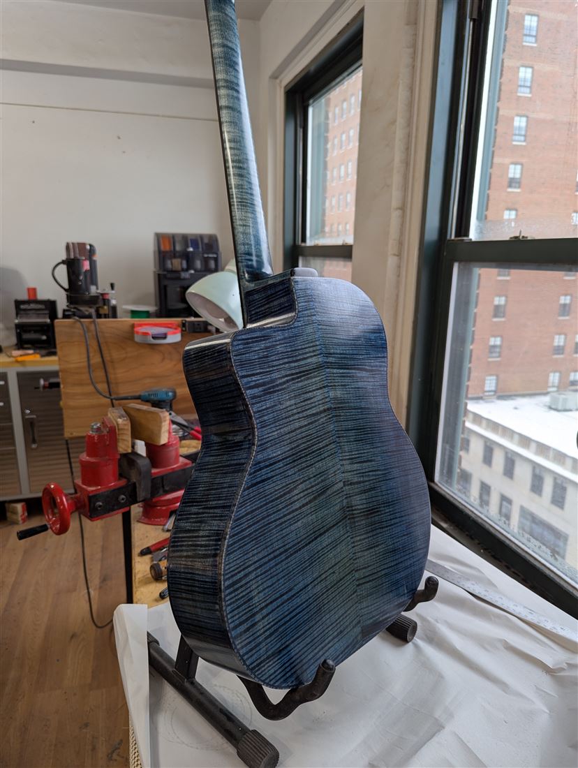 Additional view of the Blue Selmer guitar.