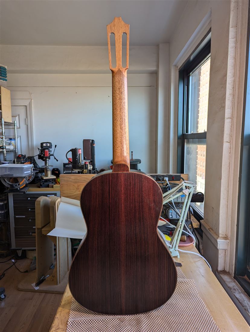 Back view of the classical guitar showing the slotted headstock.
