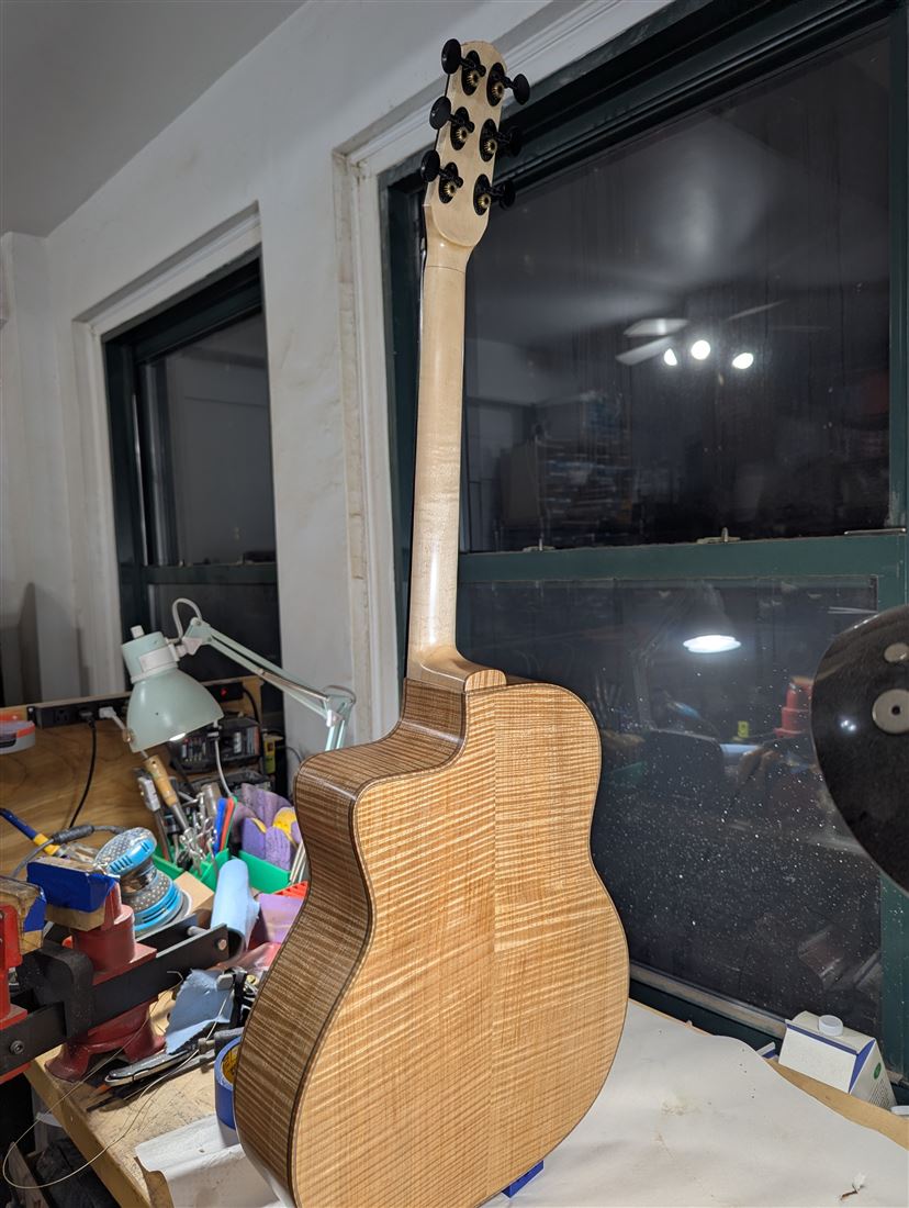Rear headstock detail of the Jimmy guitar.
