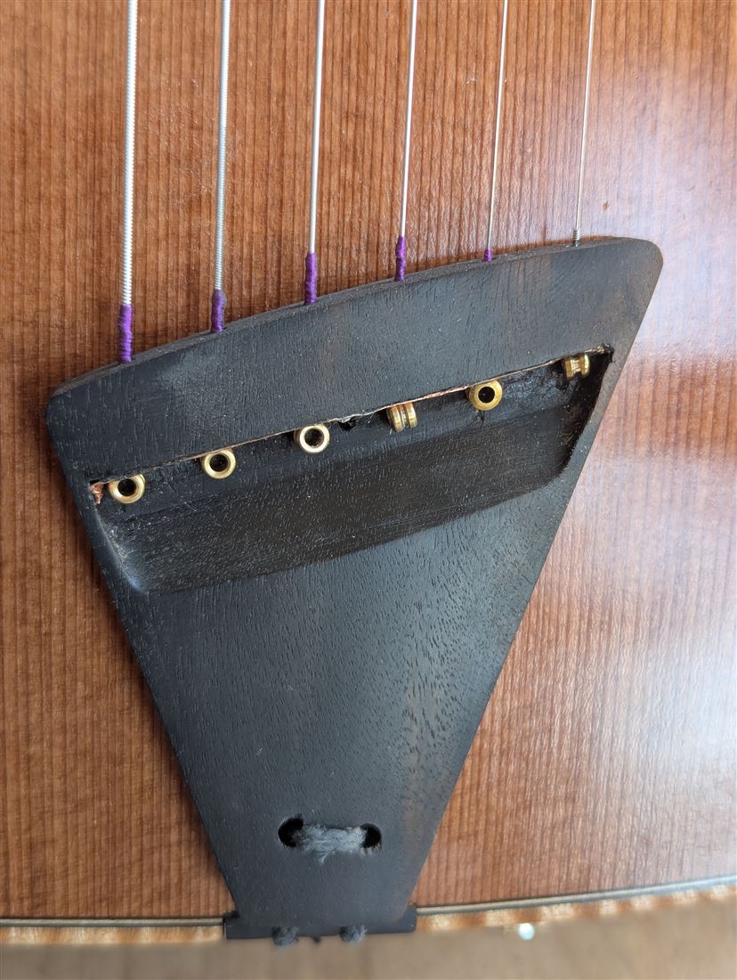Another detail view of the New Walnut guitar.