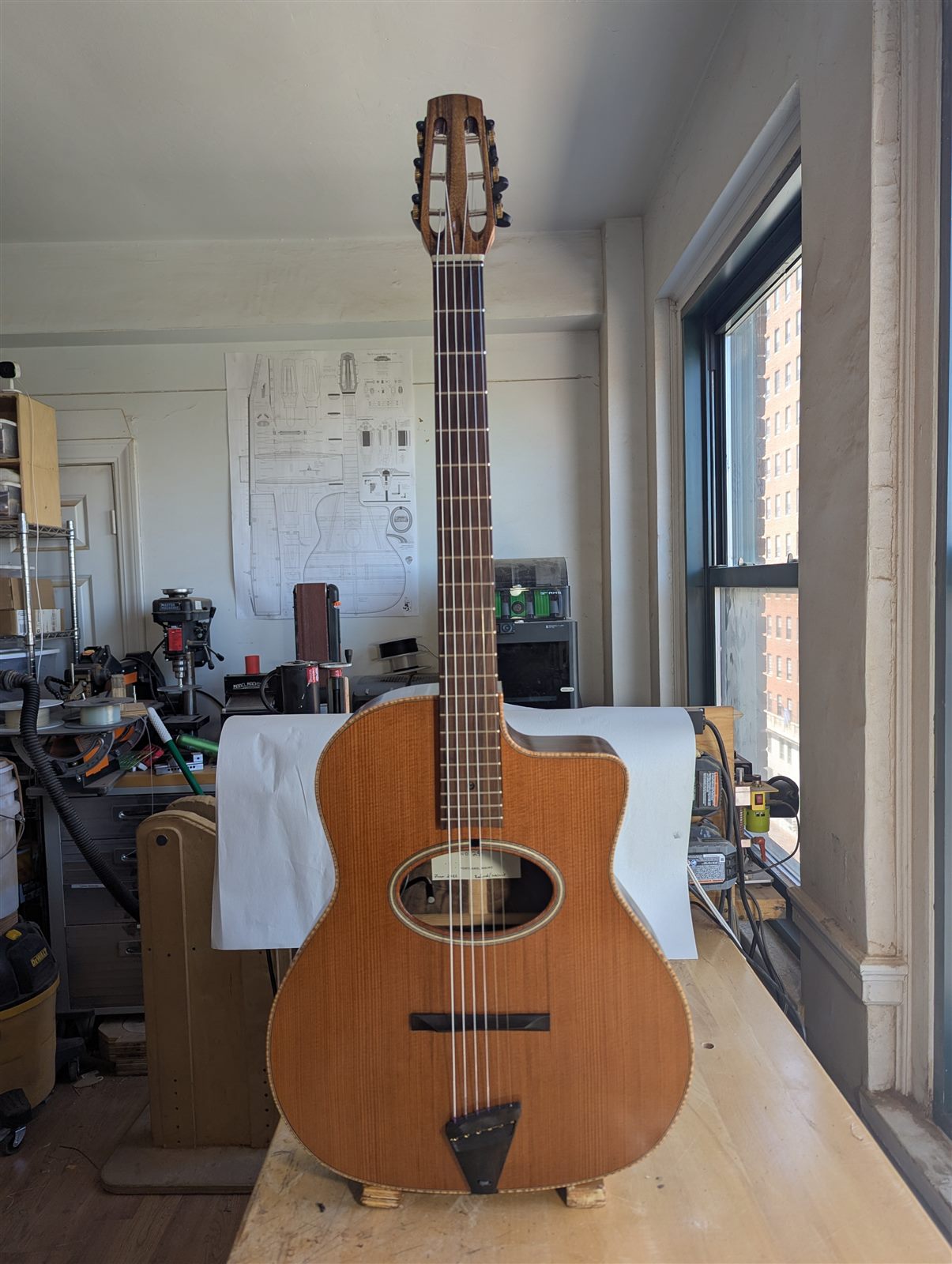 Handbuilt acoustic guitar with redwood top by Paul McEvoy Guitars.