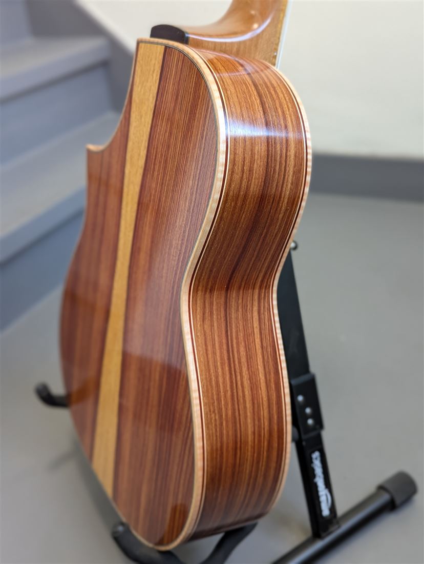 Detail of the neck heel joint on the 7-string guitar.
