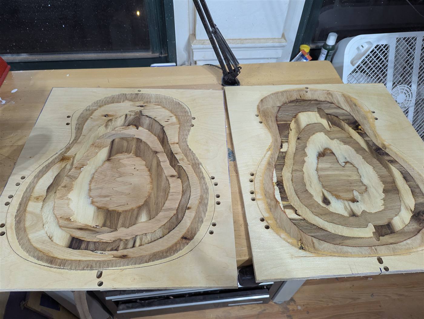 Two CNC cut workboards for Selmer guitars.